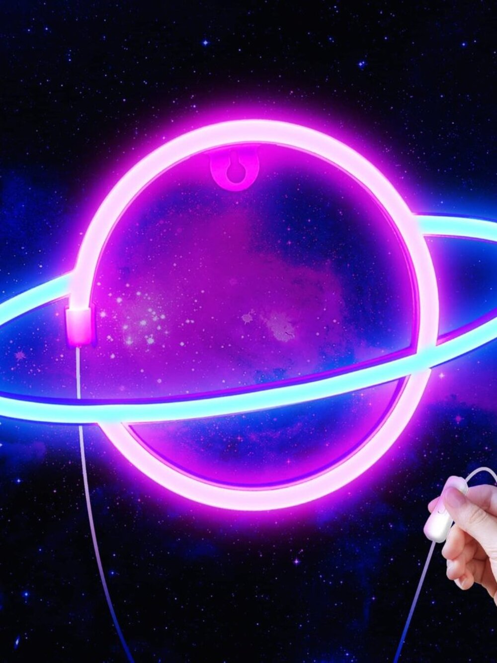 Planet Neon Sign - USB Powered Saturn LED Light with On/Off Switch, Planet Led S
